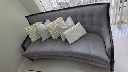 Curved Two Tufted Velvet Sofa with Crystal Accents