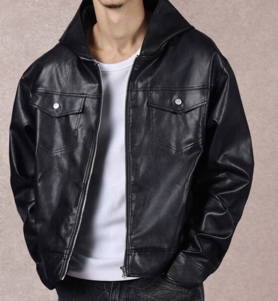 Men’s size medium Brand New Faux leatheri Jacket with hoodie