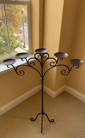 Beautiful Wrought Iron 42 Inch Tall Standing Candelabra For Sale