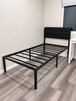 Twin Metal Bed Frame with Upholstered Headboard