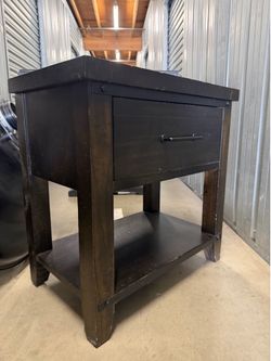 Dark Wood End Table / Nightstand with Drawer & Shelf