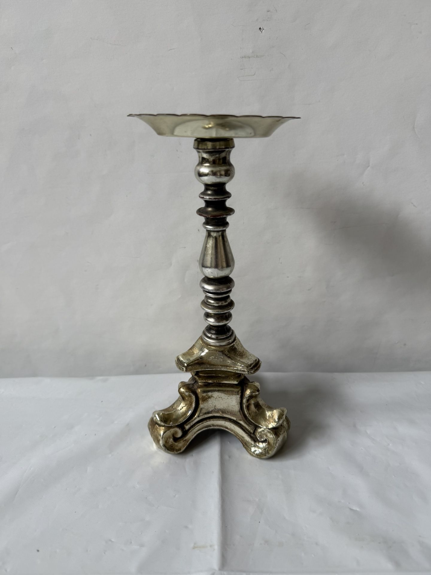 Vintage Rubel Gold Painted Metal Pillar Candlestick Holder
