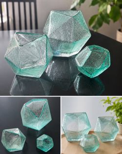 $30 OBO Set of 3 Geometric Glass Vases / Terrariums – Aqua Green