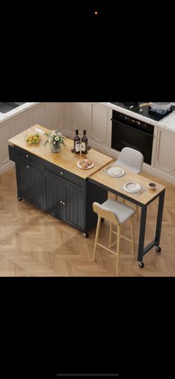 Winston Porter Wood Kitchen Island with Extendable Table