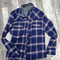 JACHS Girlfriend Flannel Shirt Snap Plaid Paisley Cuff Medium 