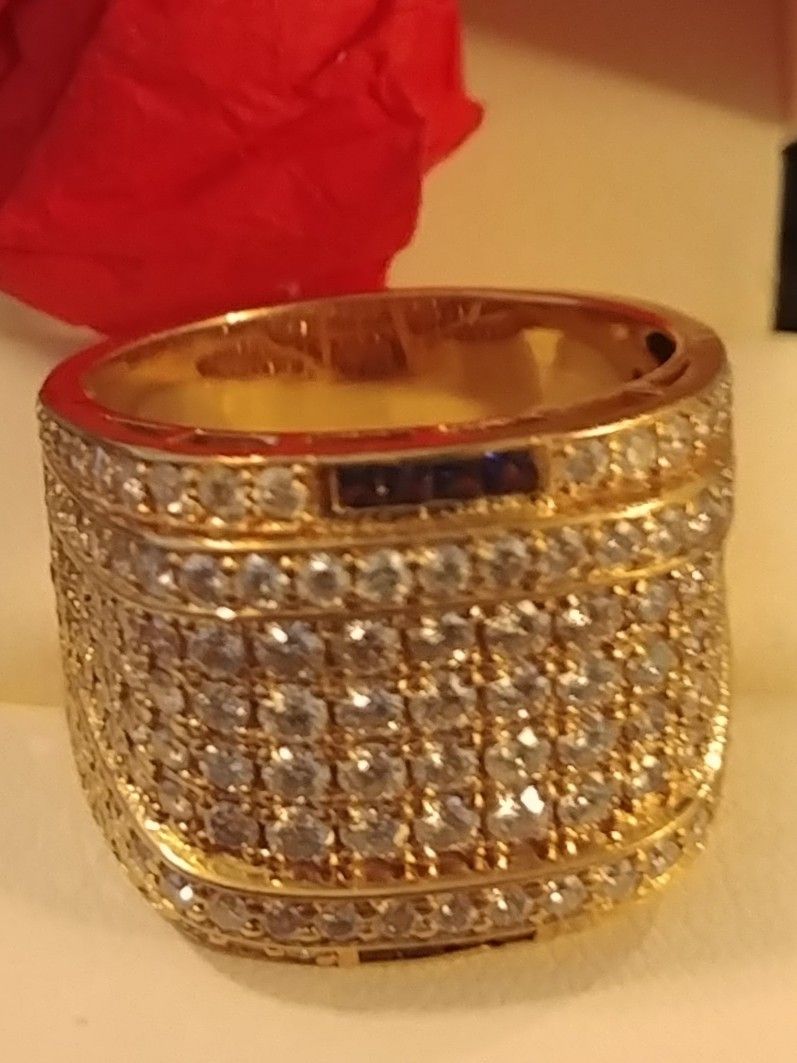 14 K Gold. Custom 3.59 Ct Diamond Men Ring With Tanzanite 