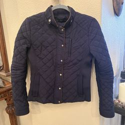 ZARA Women Navy Quilted Gold Hardware Fitted Jacket Size Medium