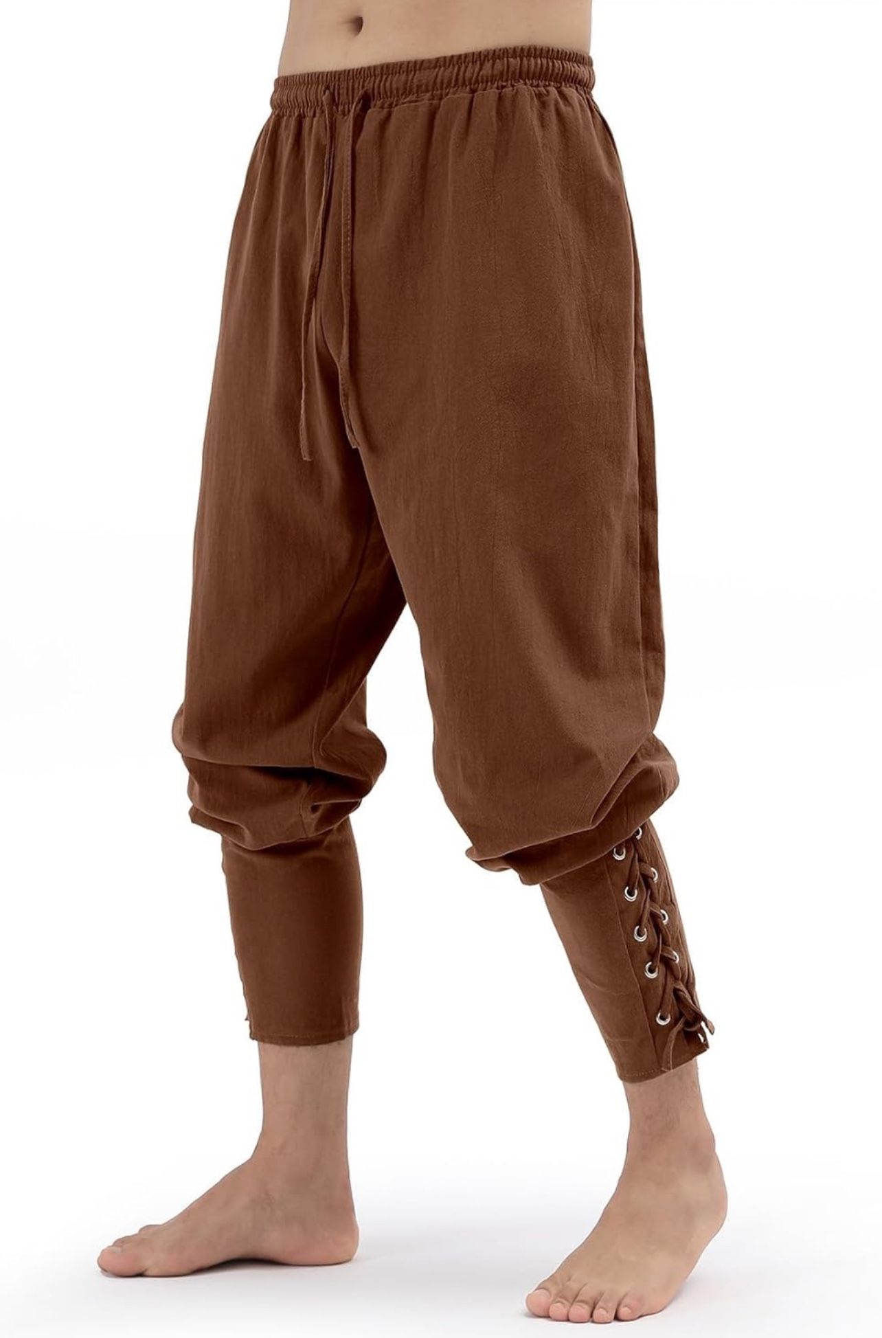 Unisex Pirate Pants Medieval Viking Costume, Renaissance Lace-up Ankle Banded Trousers Cotton Linen Cosplay Outfits