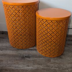 Ottoman Nesting Table Orange Metal 