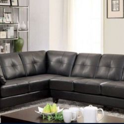 Brand New Black Leather Sectional Sofa