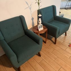 Turquoise Accent Chair, Mid-Century Modern Fabric Chairs with Arms for Living Room, Comfy Upholstered Club Single Sofa Armchair for Bedroom Waiting Ro