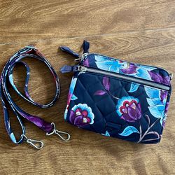 Vera Bradley Navy Blue Multicolored Floral Pattern Zip Lightweight Crossbody Bag