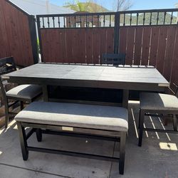 Counter Height Dining Set with Storage - Table, Bench, 3 Chairs