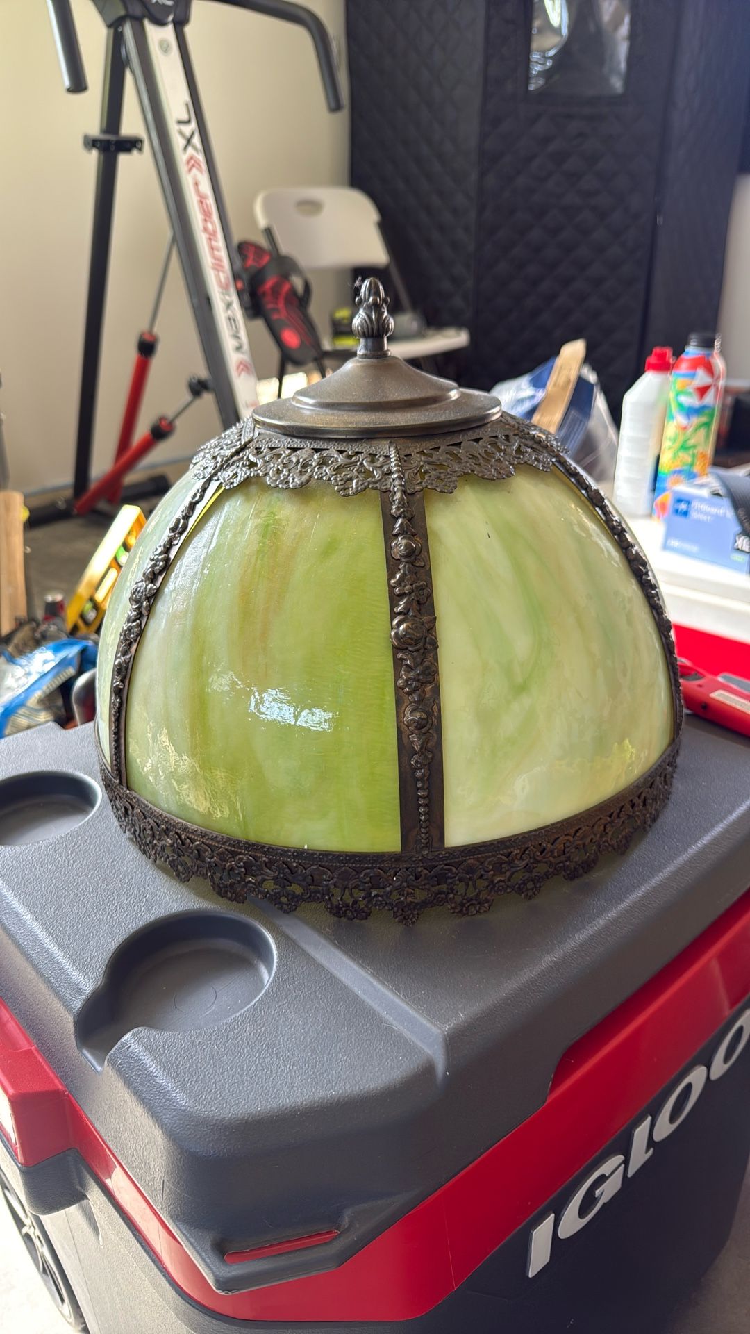Vintage Slag Glass Shade Lamp Green
