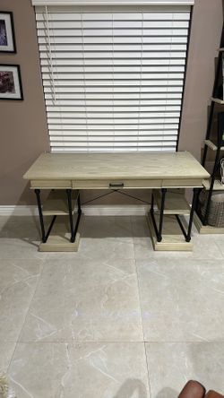 Ivory Solid Wood Desk With Metal Accents