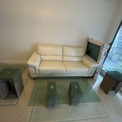 White Leather Sofa Set