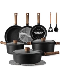 CAROTE Nonstick Pots and Pans, Induction Titanium Cookware Set 16pcs Kitchen Cooking Sets, Pot and Pan Non Stick w/Frying pan (PFOS, PFOA Free)