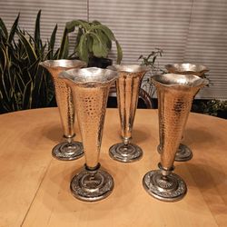 5 Silver Metal Vases