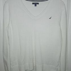 Nautica Women's Long Sleeve White Sweater(Size Large fits Like S/M)Like New $7 Pick up Mckinney 