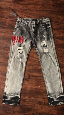 Amiri Distressed Denim Jeans Gray