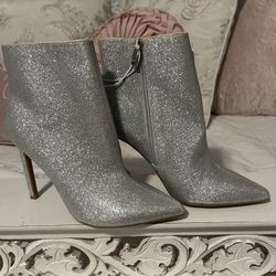 Silver Glitter Heel Booties