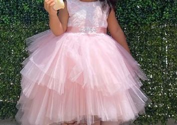Girls Pink Tulle Pageant Dress