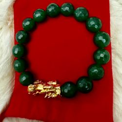 Bracelet Men's and Women's Pixiu Jade Faced Beaded Bracelet 12mm