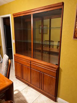 Large Oak China Cabinet with Glass Doors