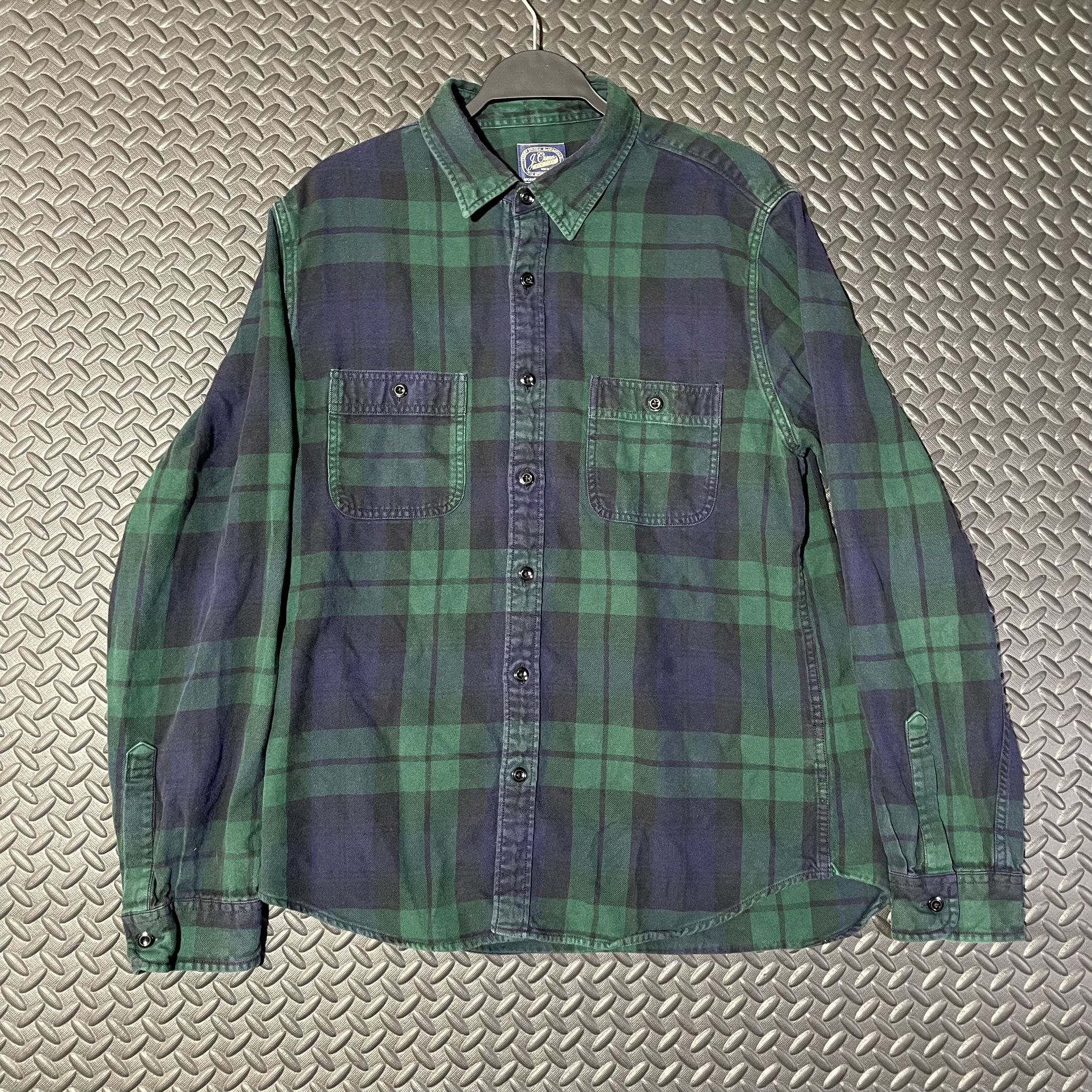 J. Crew Slim Mens Green/Navy Plaid Button Up Flannel Shirt Men Size Large