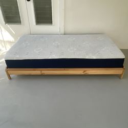Twin Mattress With  Wood frame & Mattress Cover..Excellent Condition..Asking $130.00