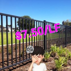 Steel fence: spear top flat top steel fence front gate front yard 