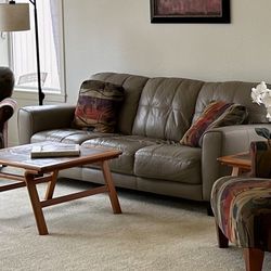 Exceptional Seven Foot Brown Leather Couch