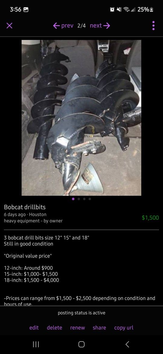 Bobcat Drill Bits 3 Different Size 