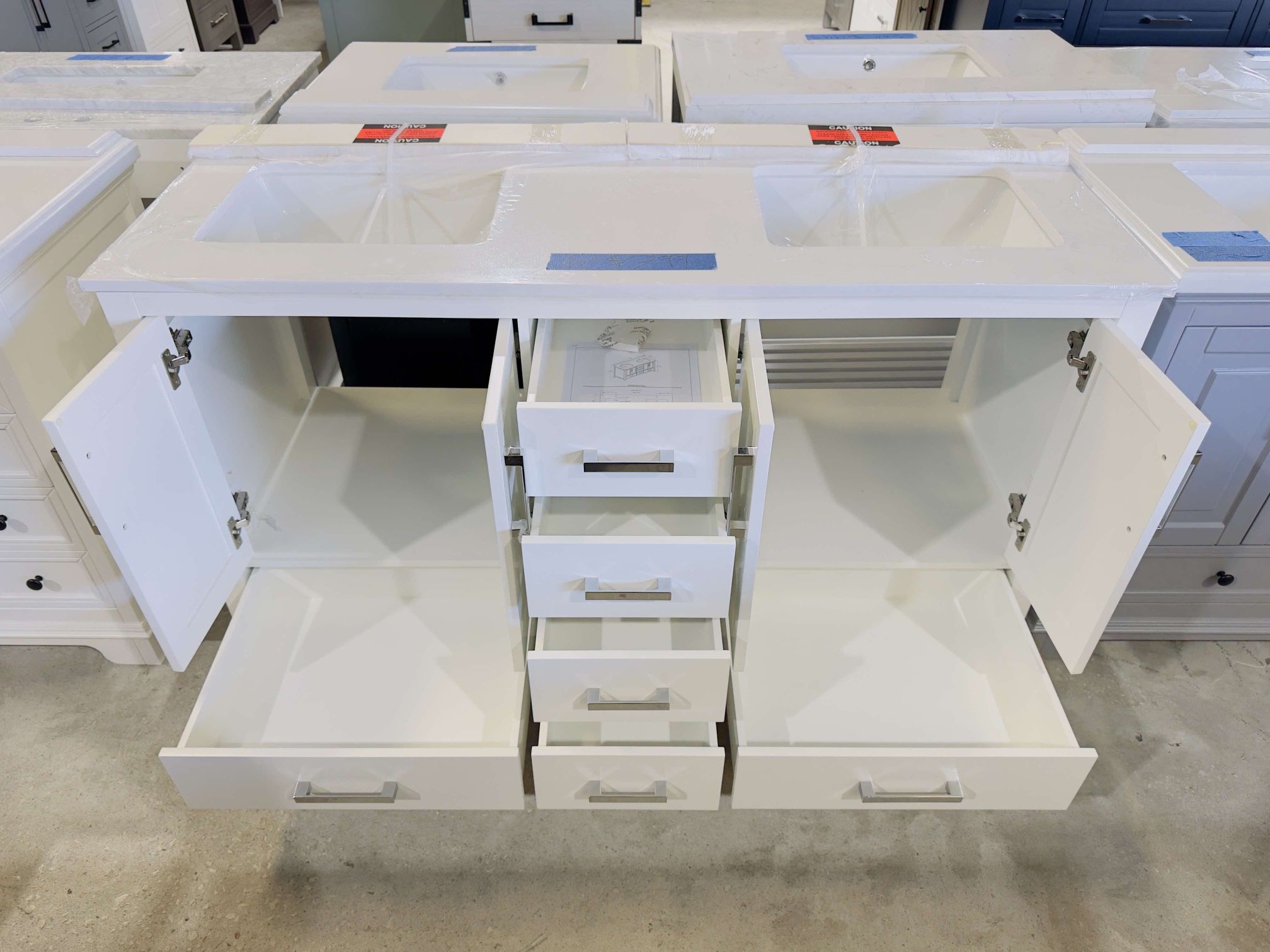 Brand New Bathroom Vanity 60” in White, double sink soft close solid wood with marble top in white $799