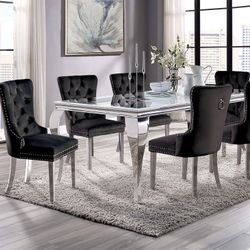  7 Pc. Dining Table Set, Black Chairs. Brand New In A Box 