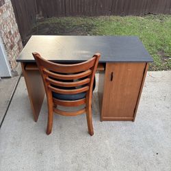 Wood Desk & Matching Wood Chair