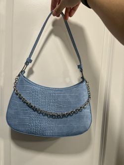 Baby Blue Shoulder Purse With Decorative Chain