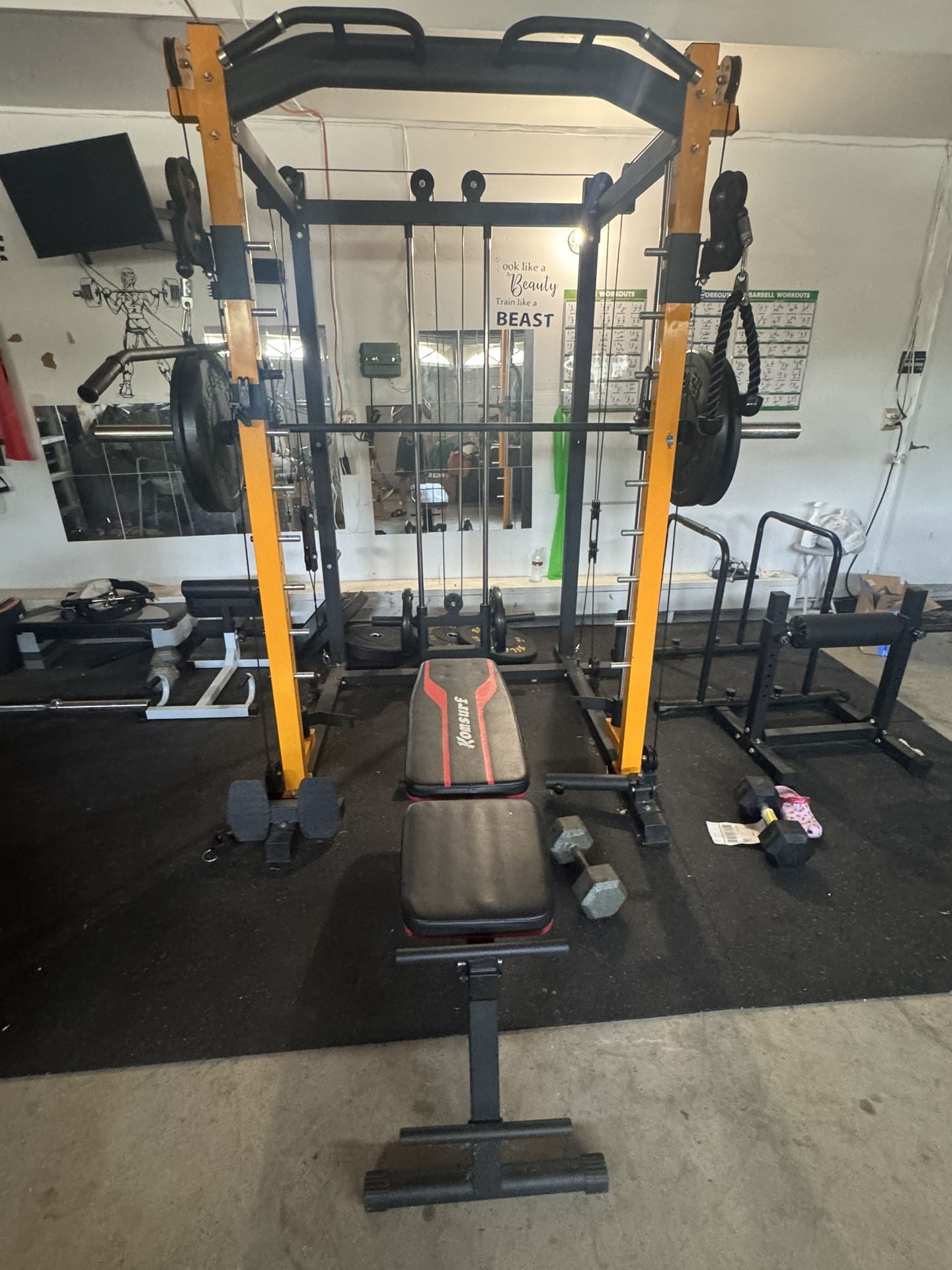 Full Home Gym Setup – Squat Rack, Weights, Bench & More!