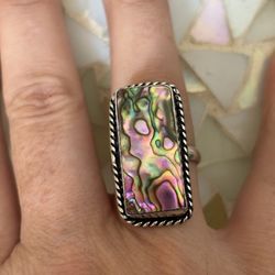 925 Sterling Silver Abalone Shell Ring 7.5