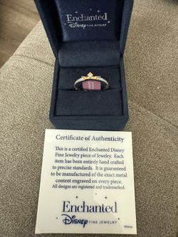 Enchanted Disney Fine Jewelry Sterling Silver and 10K Rose Gold 1/10 CTTW Aurora Tiara Ring
