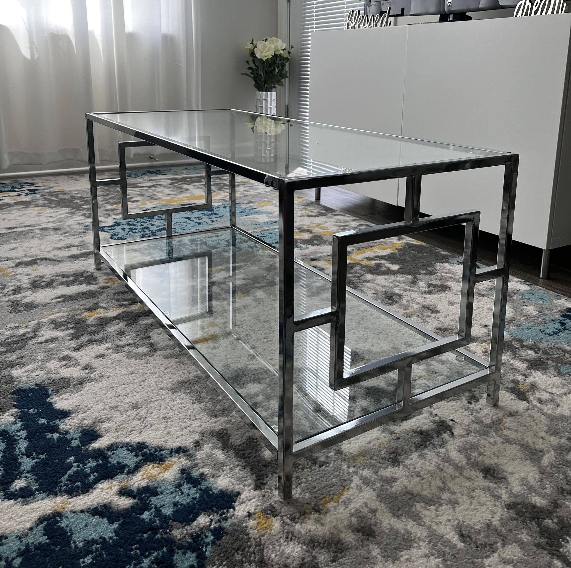 Chrome Coffee Table with Glass Shelving 