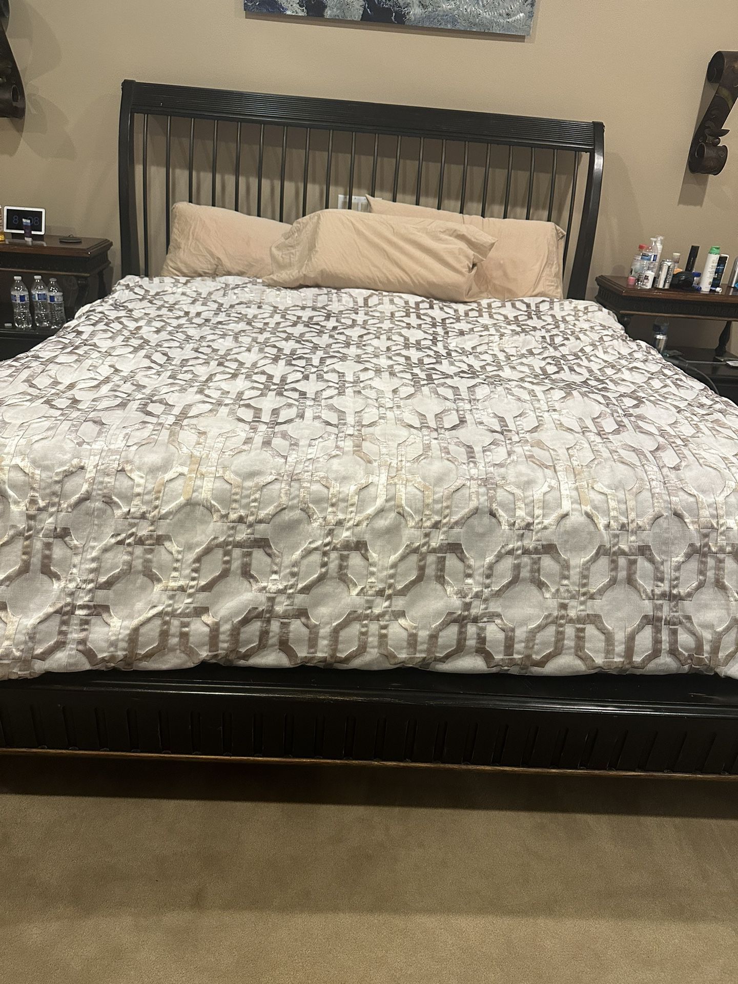 King Size Bed With Dresser Mirror And 2. NIghtstands