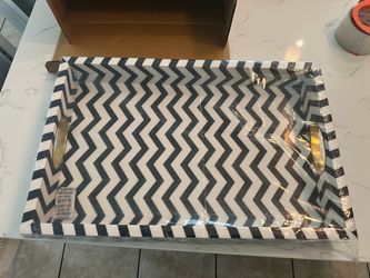 Black and White Chevron Serving Tray with Gold Handles