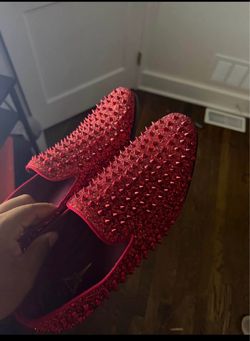 Red Glitter Spiked Loafers