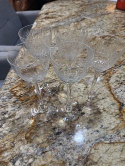 Set of 5 Cut Crystal Wine Glasses