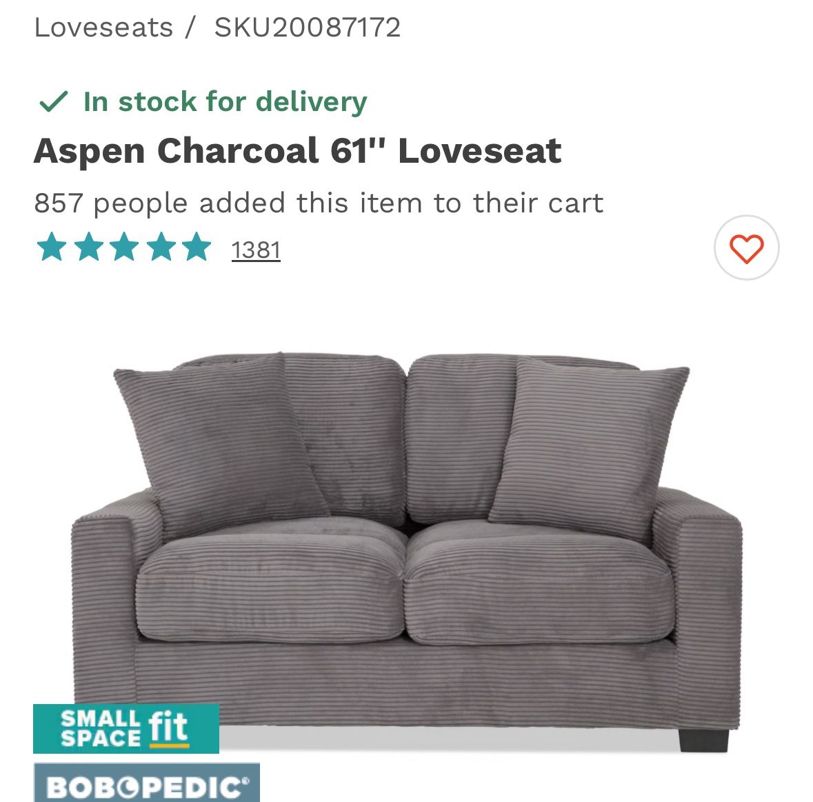 Aspen Charcoal 61'' Loveseat