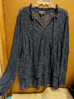 G By Giuliana Blue Lace Long Sleeve Top Size 22w