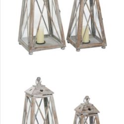 TWO Cute farmhouse style lanterns with battery operated candles inside