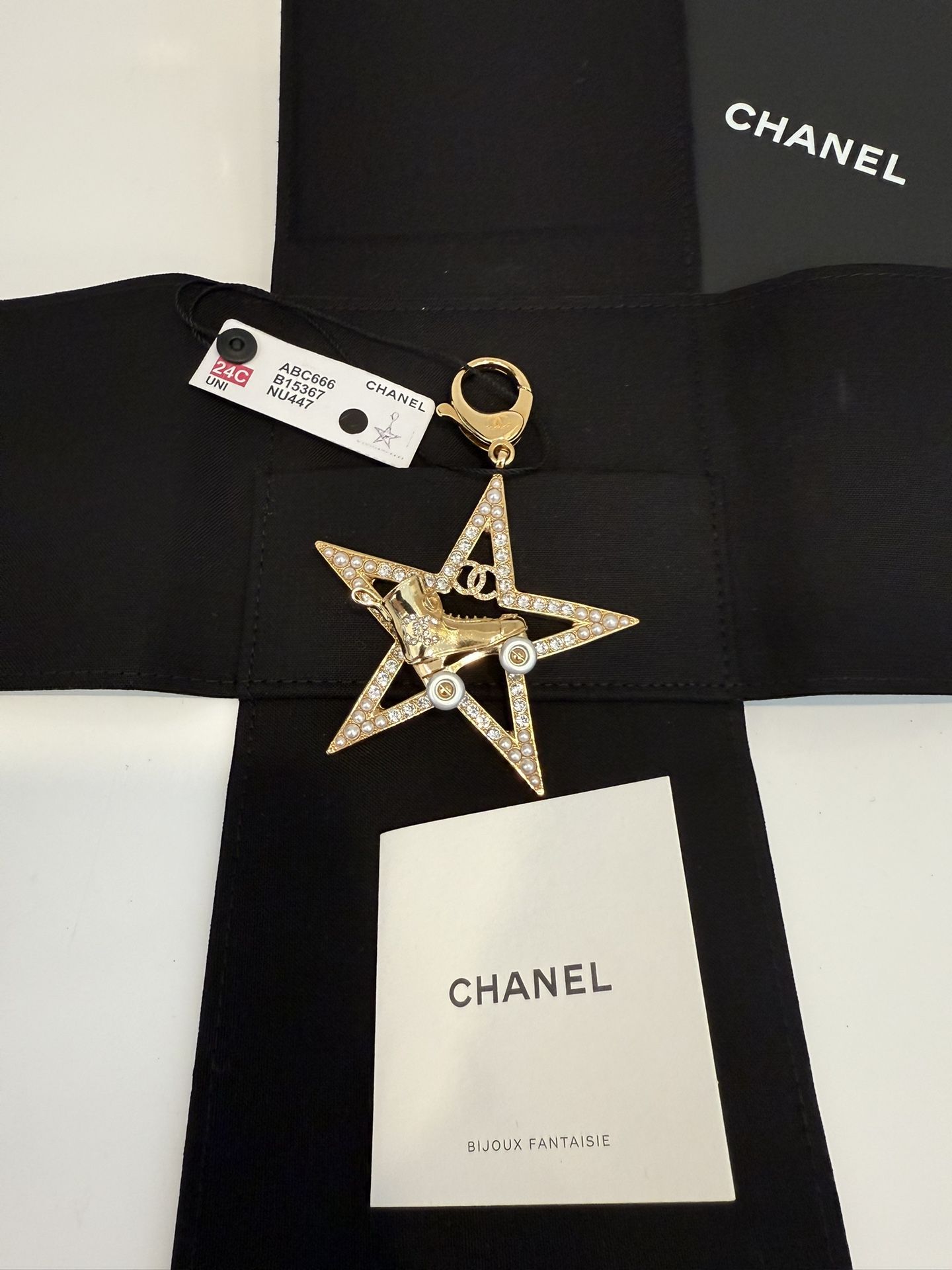CHANEL Bag Charm Star Skate MotifRhinestone, Pearl C24C ABC666, NWT & Box