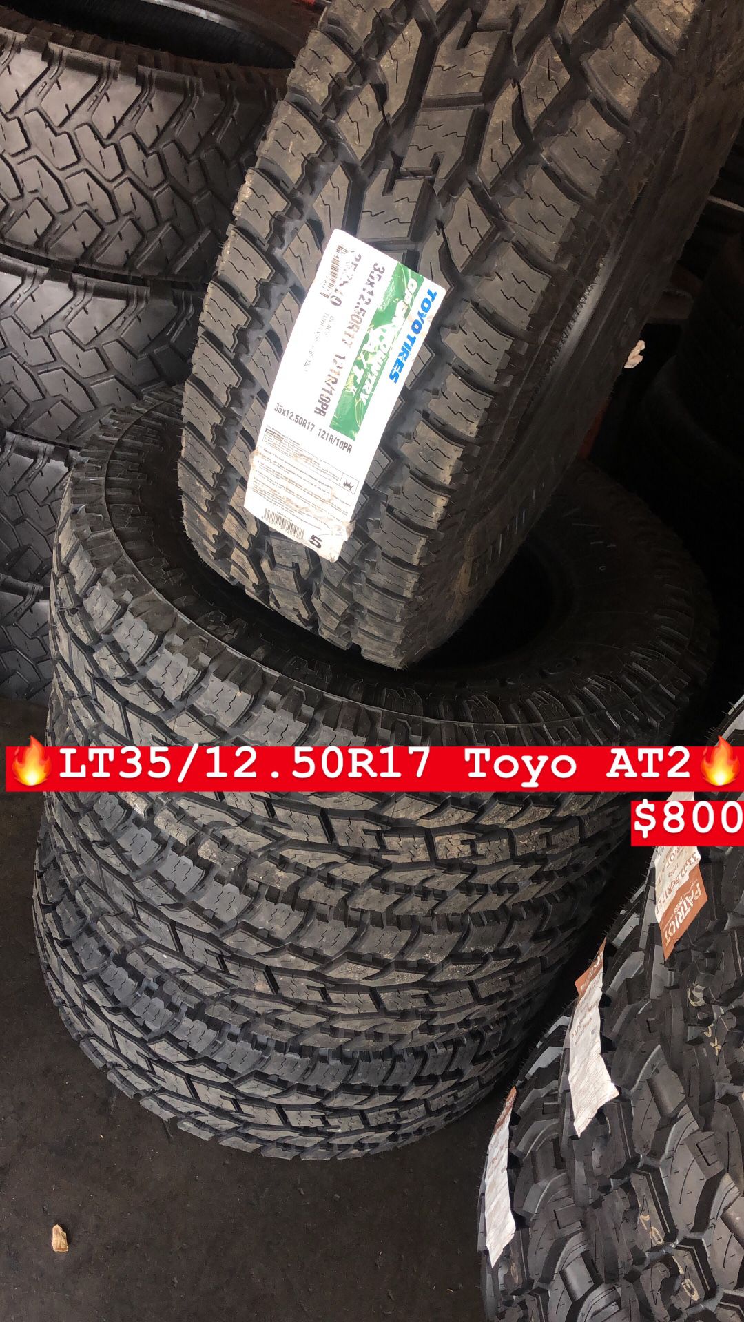 35/12.50R17 Toyo All terrain tires (4 for $800)